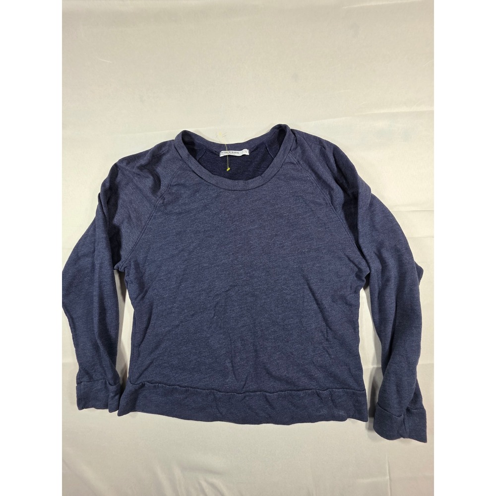 Stateside Womens Raglan Sweatshirt Navy Blue Heathered Crew Neck Pullover Large